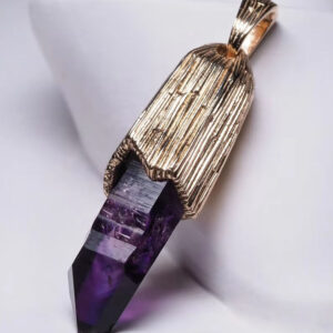 Amethyst Crystal Mens Pendant Raw Natural Quartz 925 Silver 14K Gold Plated LOTR Style Healing Crystal Jewelry Gift