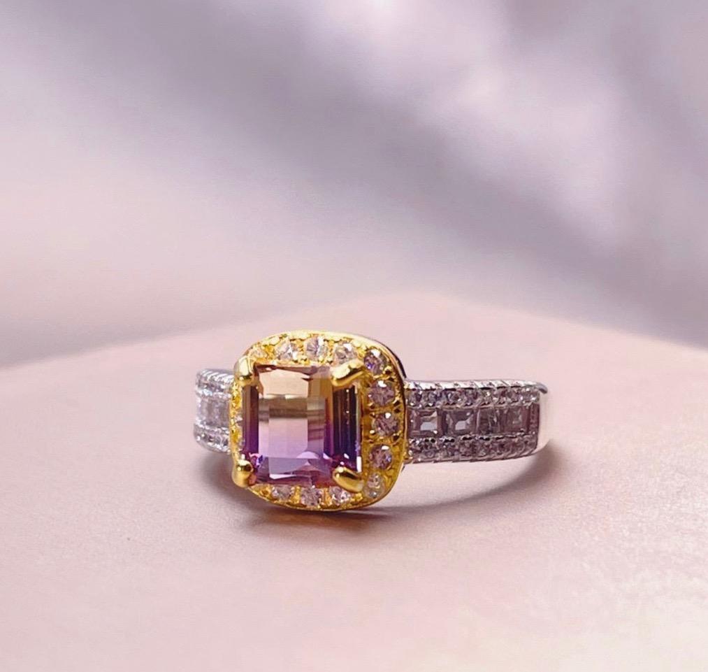925 Silver Fine Jewelry Ring with 6mm Natural Amethyst Main Stone Square Design