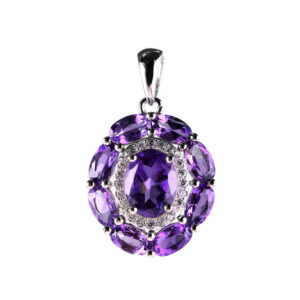 Classic Rhodium Plated 925 Sterling Silver Natural Amethyst Pendant for Women Anniversary Gift