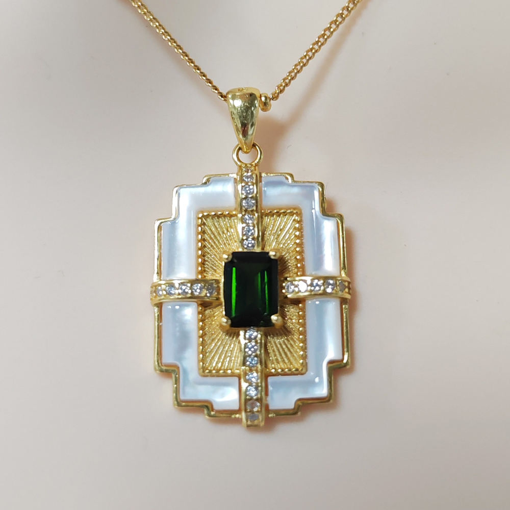 Fine Jewelry 925 Sterling Silver Emerald Cut Four Claw Setting Diopside Necklace Natural Stone Fashion Jewelry - Image 3