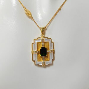 Fine Jewelry 925 Sterling Silver Emerald Cut Four Claw Setting Diopside Necklace Natural Stone Fashion Jewelry