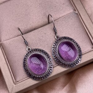 100% Natural Amethyst Oval Round Gemstone S925 Sterling Silver Inlay Earring Fashion Jewelry Gift for Women