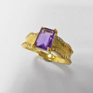 Hot Sale 925 Sterling Silver Baguette Cut Four Claw Setting Natural Amethyst Rings Women Designs