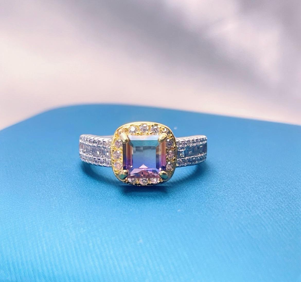 925 Silver Fine Jewelry Ring with 6mm Natural Amethyst Main Stone Square Design - Image 3